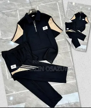 Men's Premium 2-Piece Ribbed Tracksuit Set – Half-Zip Polo Shirt