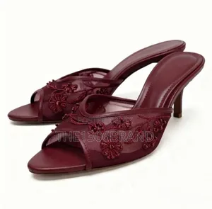 Elegant Floral Mesh Kitten Heel Mule for Women – Premium Slip-on Heels
