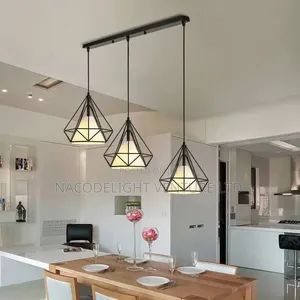 Industrial Black Wire Cage Pendant Light–3-Head Linear Island Lighting
