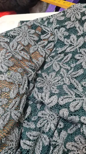 Green Lace With Floral Grey Design