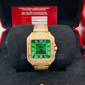 Cartier Santos De Cartier Iced Out Green Dia Automatic Wristwatch