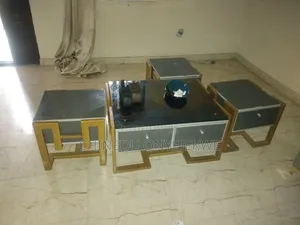 GLASS TOPCenter Table and 4 Syd Stools With Drawers Attached