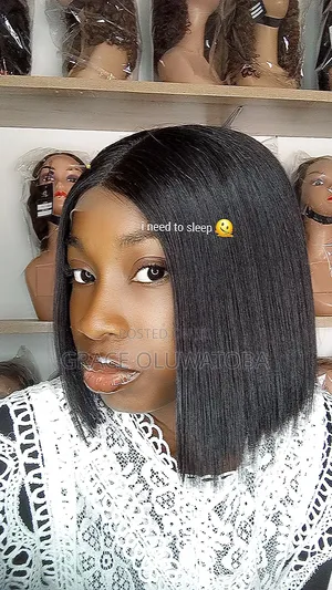 This Is an 8inches Bone Straight Wig Color :(Black) 100% Human Hair