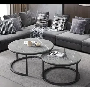 Luxury Gold-Plated Metal Coffee Table With Marble Top
