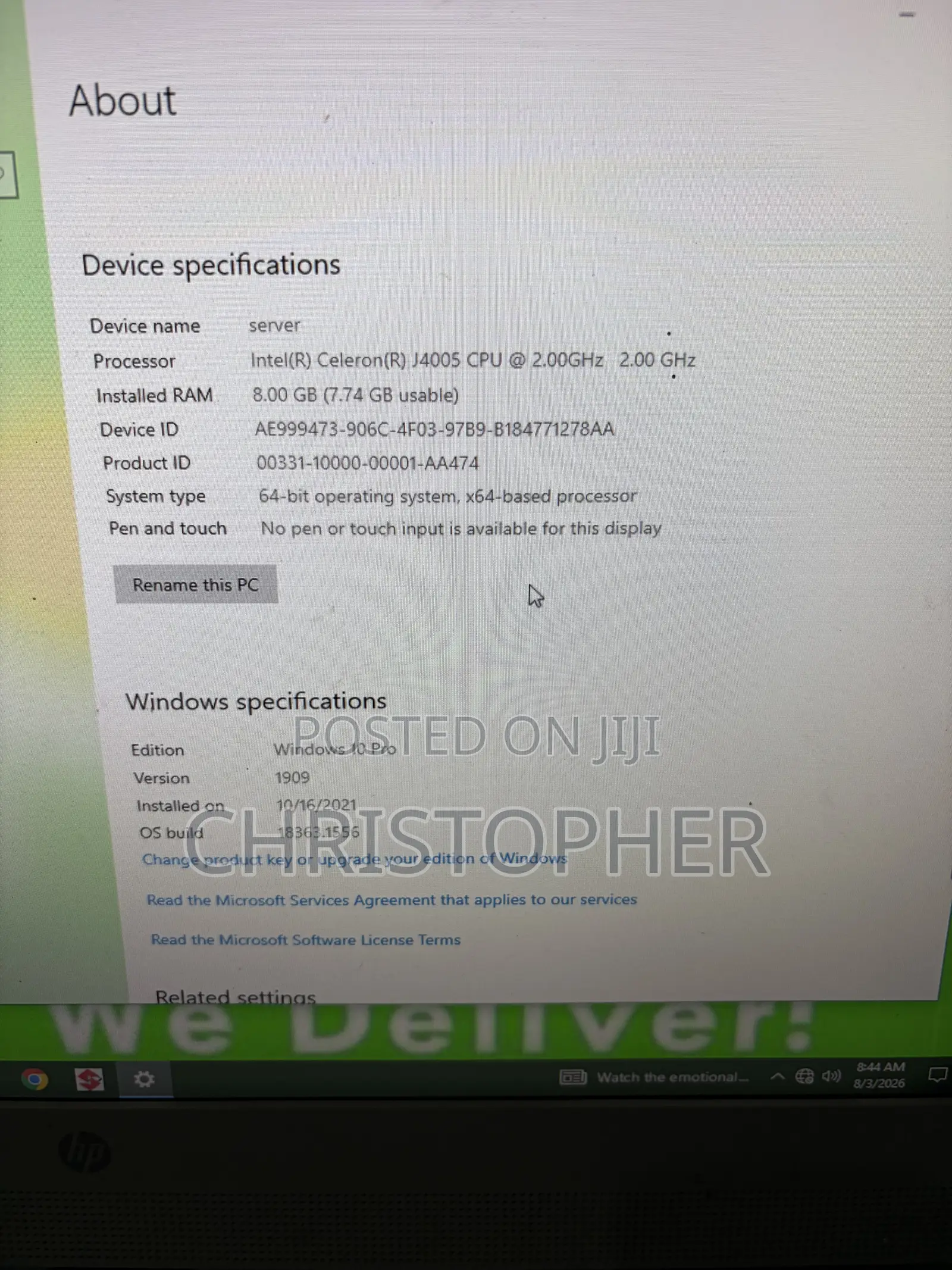Desktop Computer HP AiO 20 8GB Intel Celeron HDD 500GB