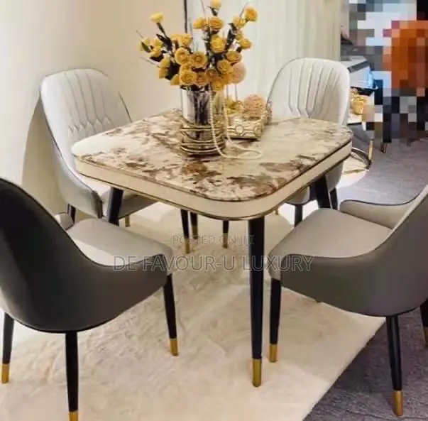 Marble Dining Table by 4 Chairs High Back