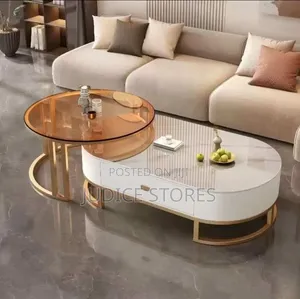 A+B Marble and Glass Luxury Center Table With Storage Drawer