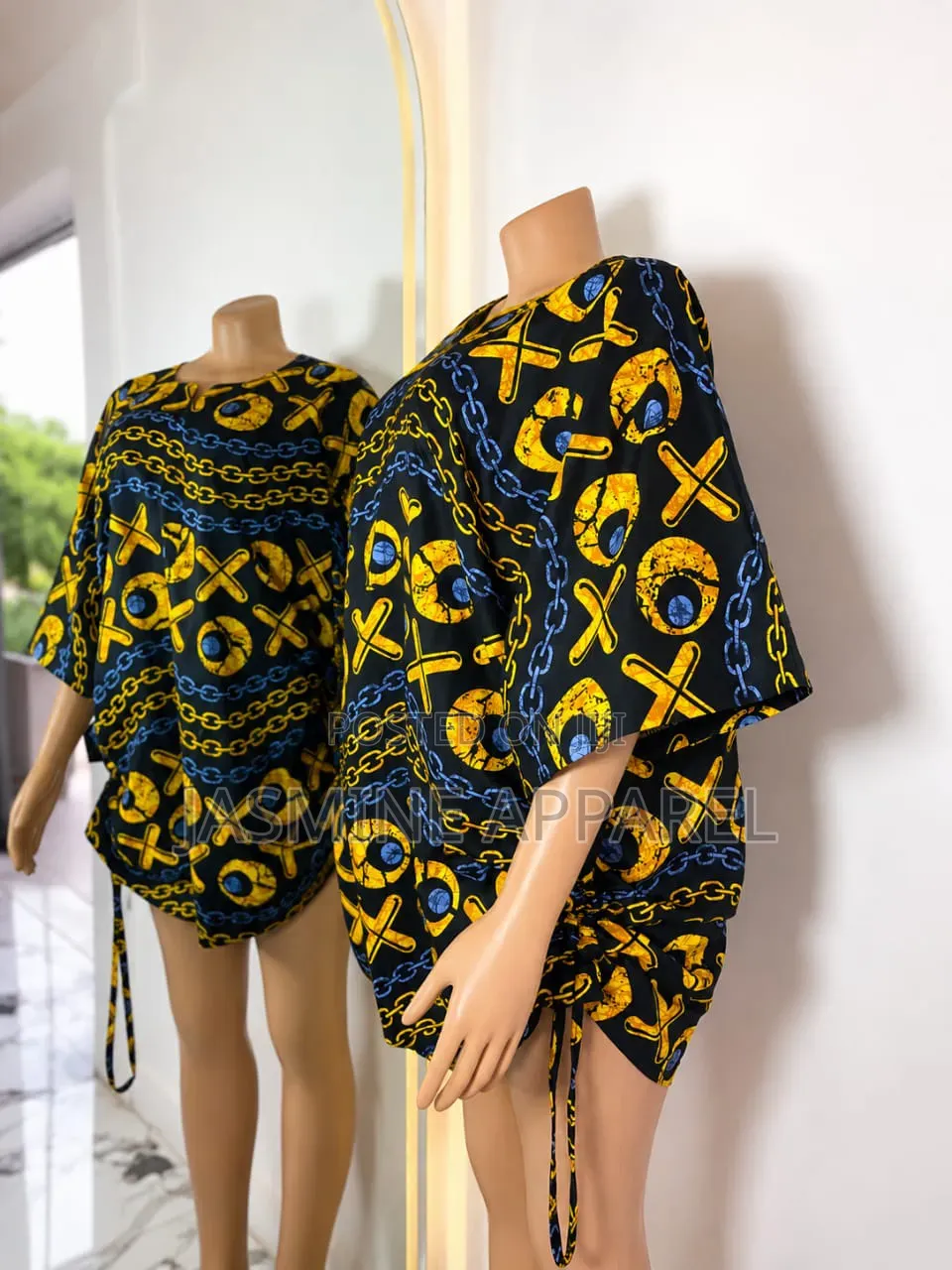 Women's Ankara Side-Drawstring Tunic- Black and Yellow