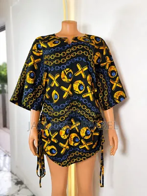 Women's Ankara Side-Drawstring Tunic- Black and Yellow