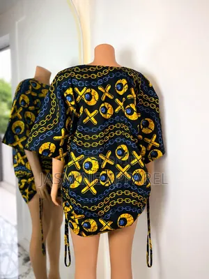 Women's Ankara Side-Drawstring Tunic- Black and Yellow
