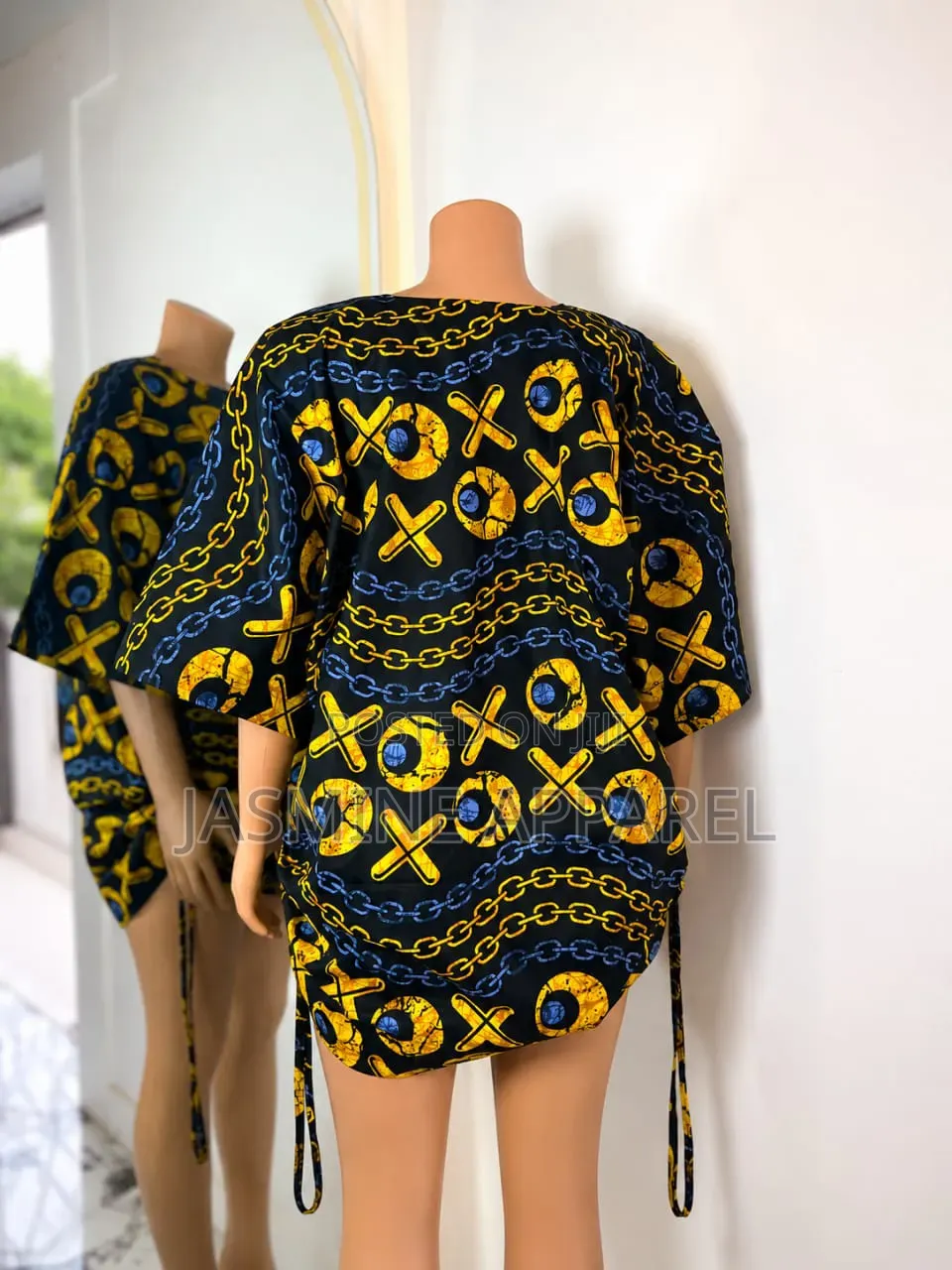 Women's Ankara Side-Drawstring Tunic- Black and Yellow