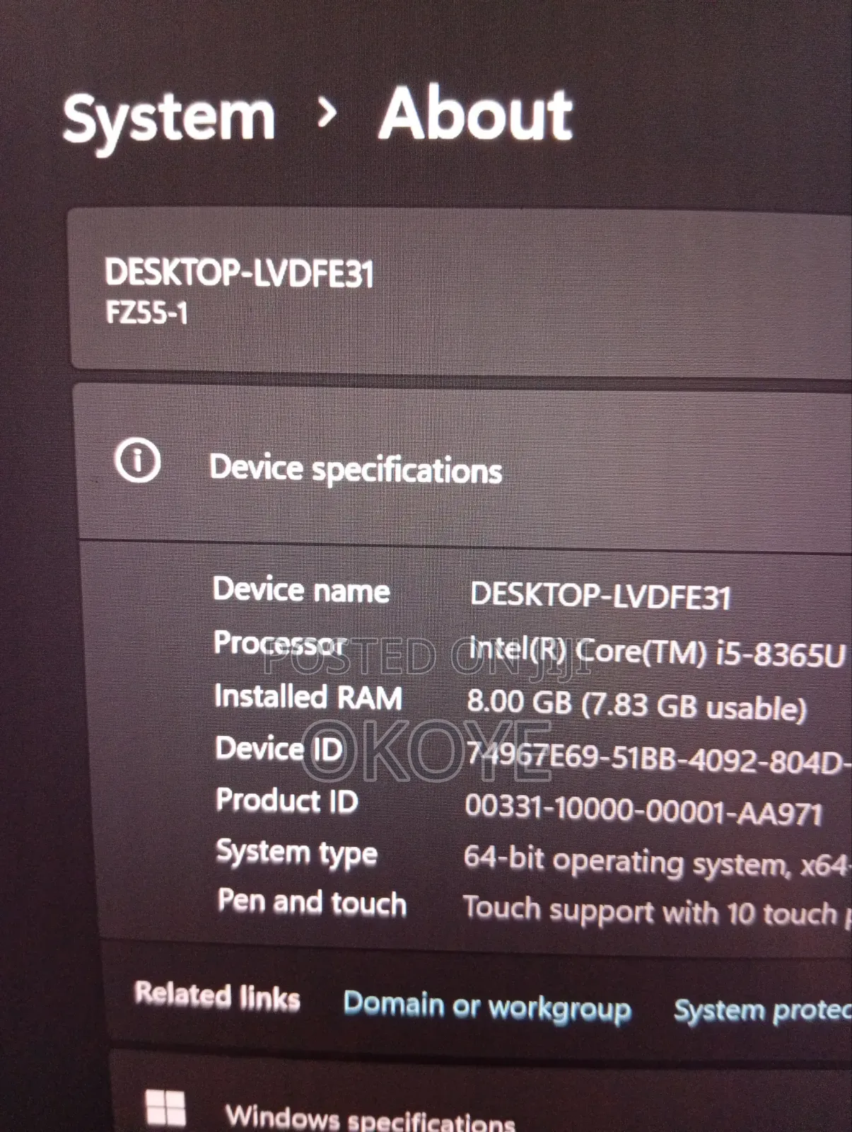 Laptop Panasonic 8GB Intel Core i5 SSD 256GB