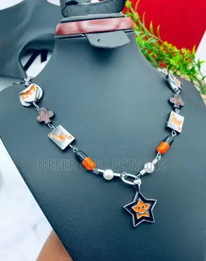 Pearl Beads Necklace - Black Orange