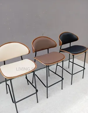 Solid High Bar Leather Stool