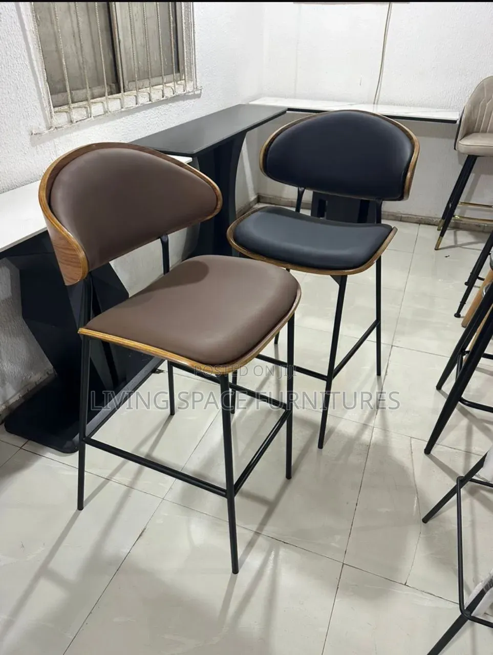 Solid High Bar Leather Stool