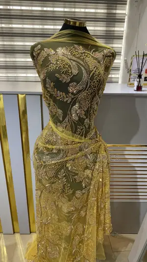 Yellow X Gold Floral Handbeaded Sequin Lace