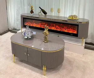Glass Top Center Table With Fireplace TV Stand