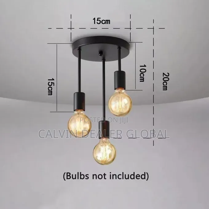 Beqqk 3-Light Ceiling Light Pendant E27 Bulb Base (Without Bulb)