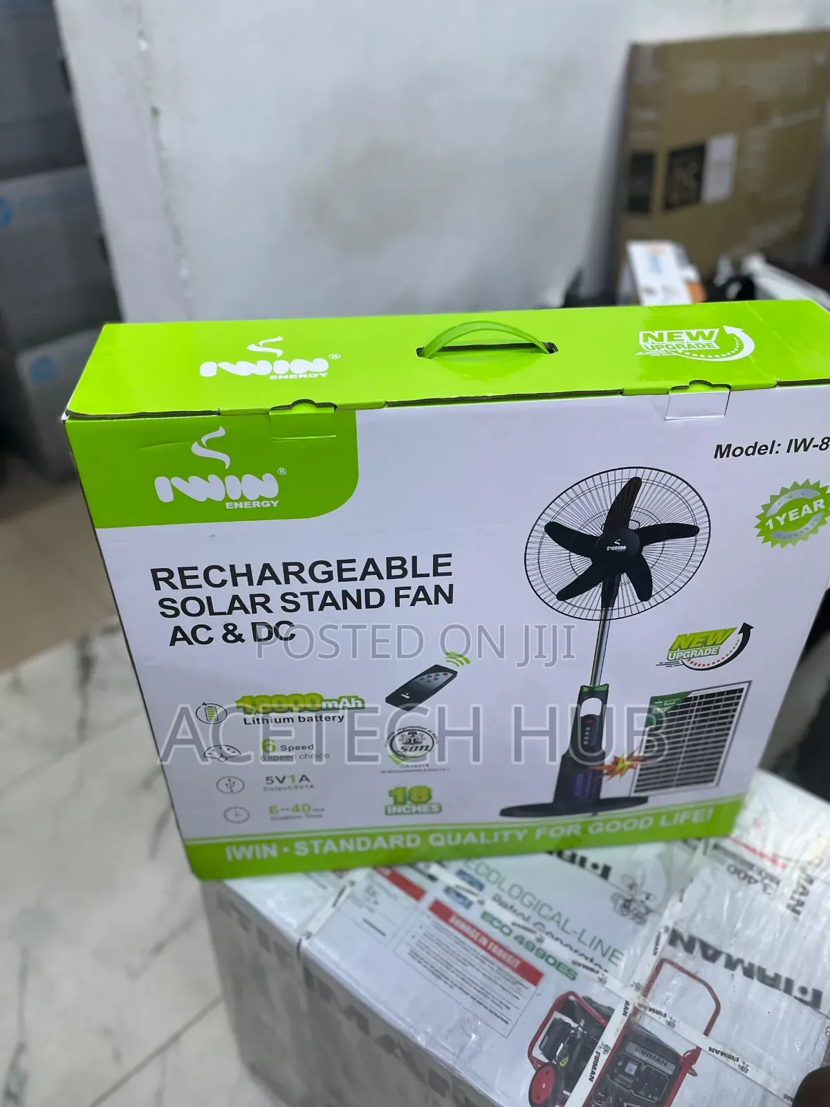Rechargeable Standing Fan With Solar Panel – IWIN 18"