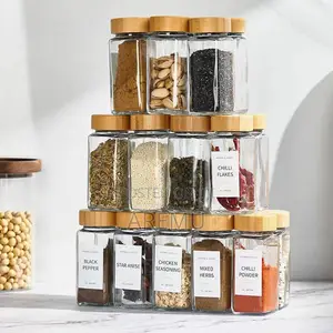 12pcs Spice Glass Container With Wooden Lid
