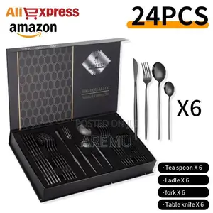 24pcs Black Cutlery Set