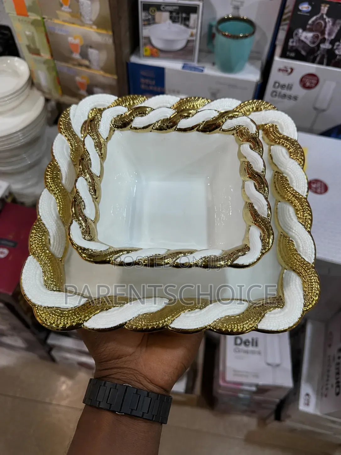 Luxury Gold & White Square Ceramic Serving Bowl a 24 Pieces
