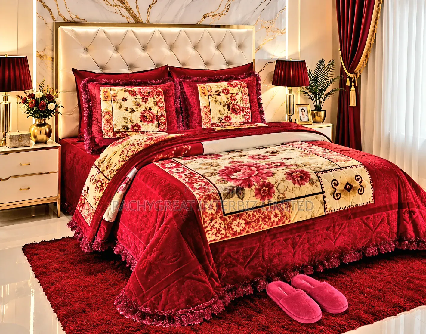 Luxury Bedspread Set With Pillowcases Slippers