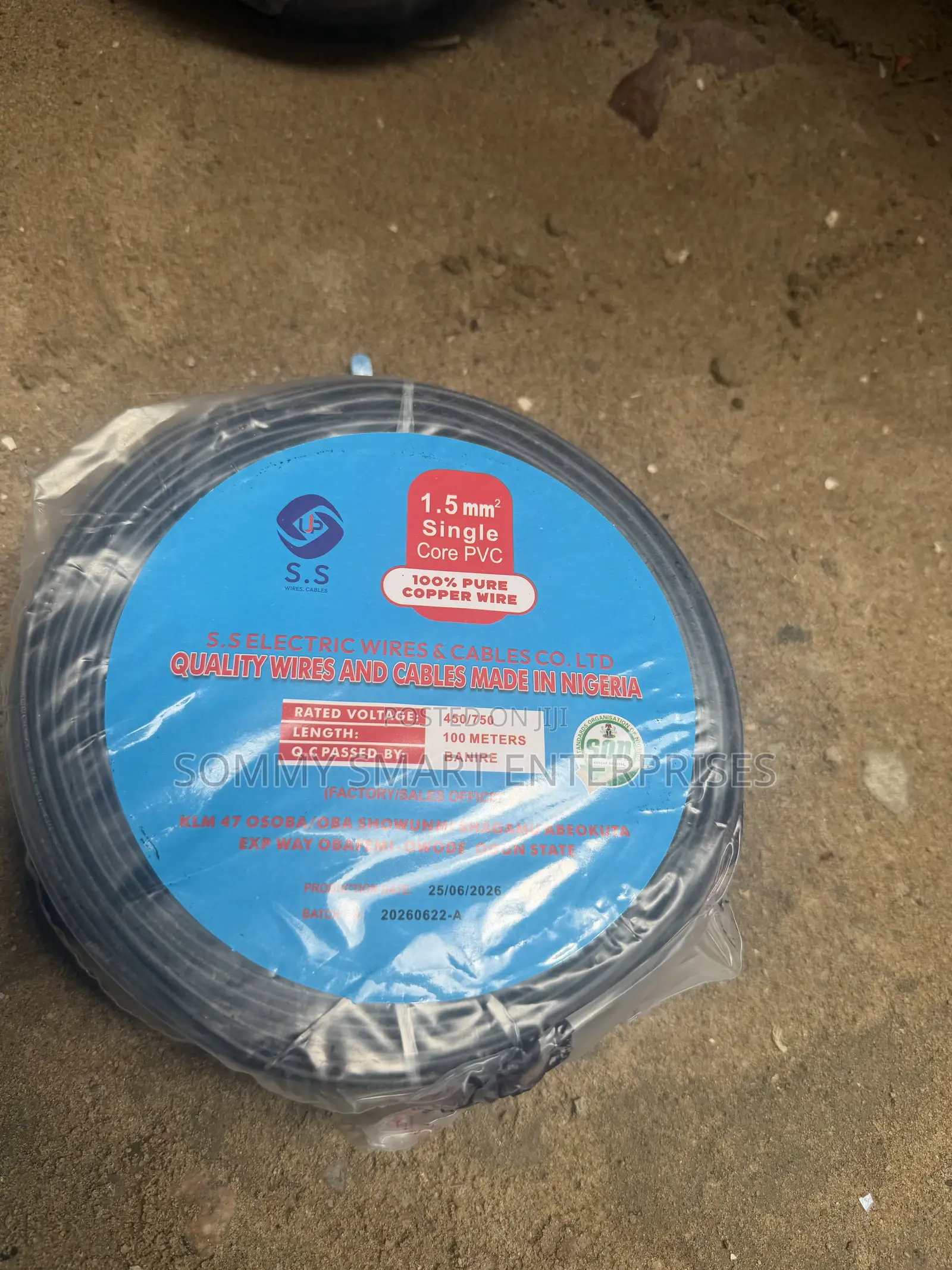 S.S Electric 1.5mm2 Single Core PVC Copper Wire (100m Roll)