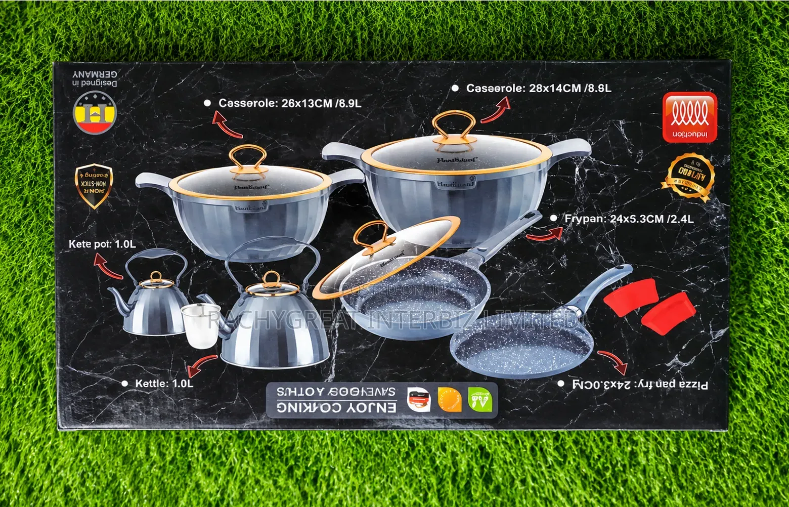 14-Piece Non-Stick Granite Cookware Set With 2 Kettles