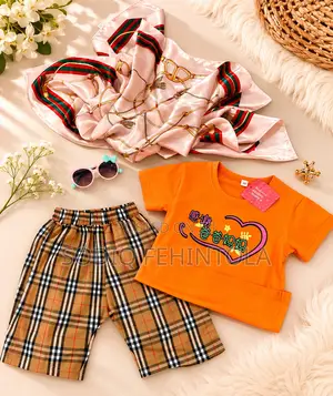 Kids Orange Graphic T-Shirt Plaid Shorts 2-Piece Set