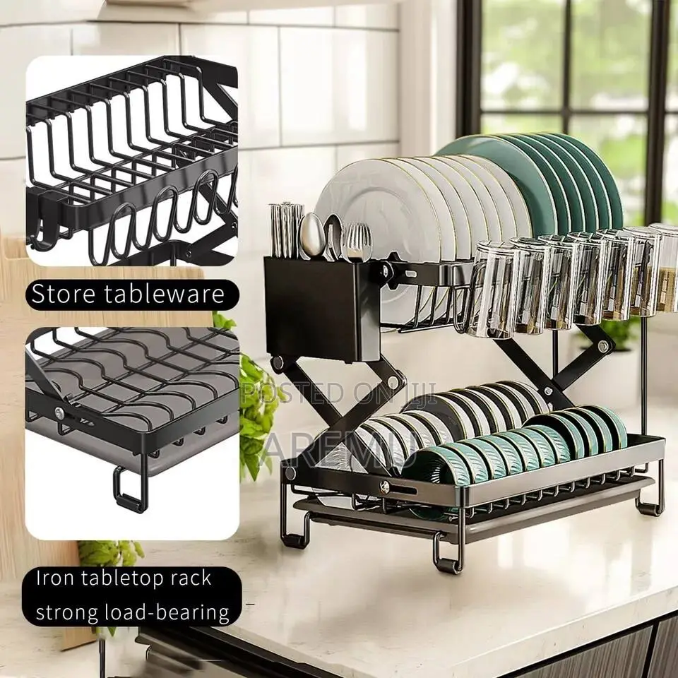 2 Tier Dish Drainer Rack Storage Drip Tray Sink Drying Plate