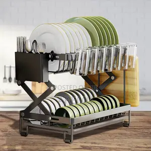 2 Tier Dish Drainer Rack Storage Drip Tray Sink Drying Plate