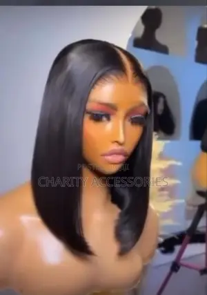 14-Inch Bone Straight Bob Lace Front Wig – Natural Black