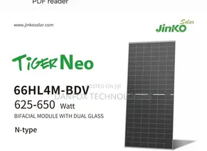 Jinko Solar Panel - Tiger Neo 66hl4m-Bdv, 635Watts Bifacial