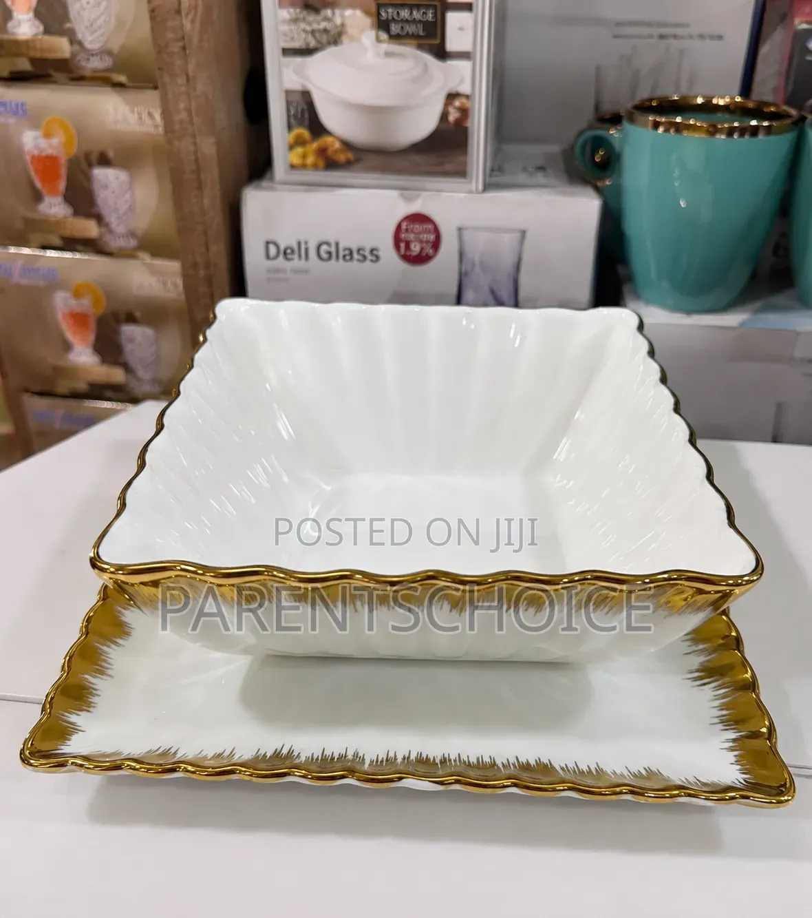 Luxury Gold & White Square Ceramic Serving Bowl 24pcs B