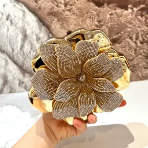 Pretty Gold Acrylic Flowers Clutch Purse