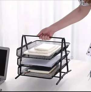 3-Tier Black Desk Organizer – Metal Desktop Document File Tray