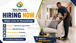 HIRING NOW– Male Live-in Househelp | Abeokuta, | ₦50,000