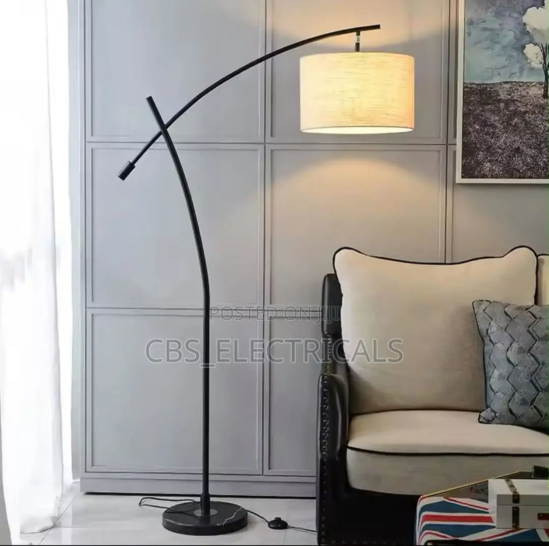 Modern Minimalist Arc Floor Lamp With Fabric Drum Shade