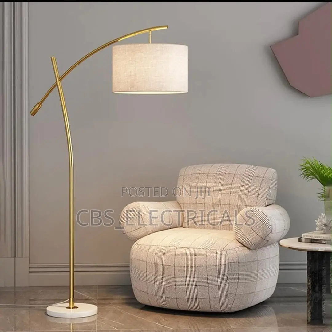 Modern Minimalist Arc Floor Lamp With Fabric Drum Shade