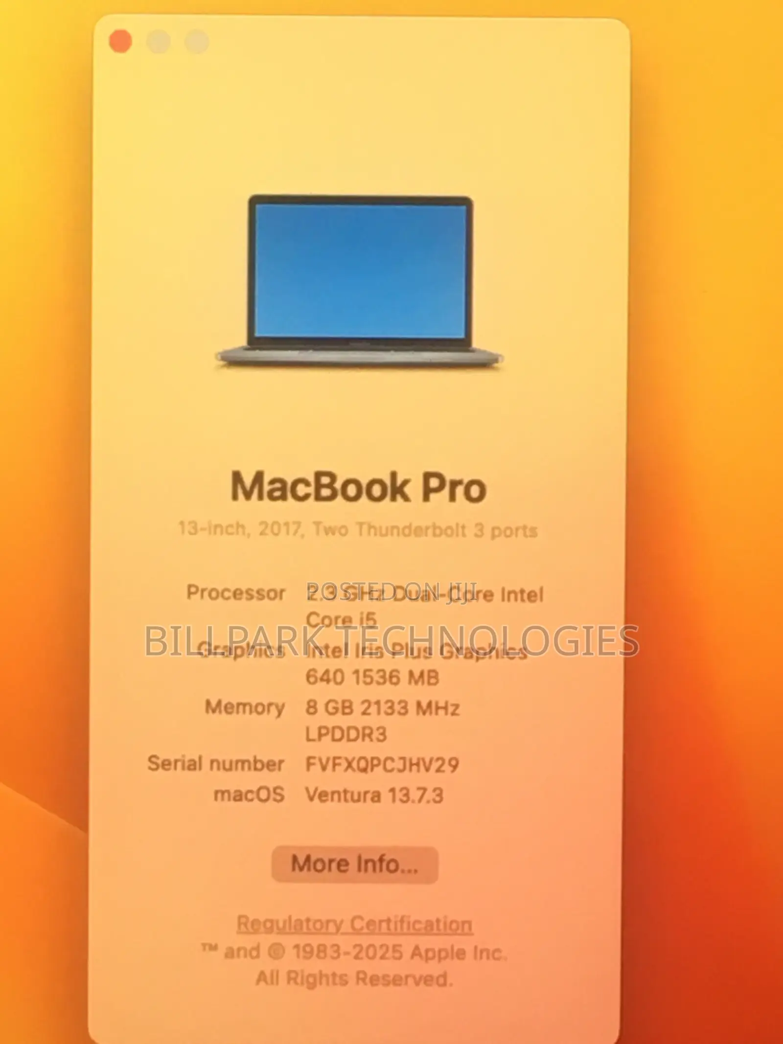 Laptop Apple MacBook Pro 2017 8GB Intel Core i5 SSD 256GB