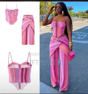 Asymmetric Stripped Corset Wrap Pant Set!