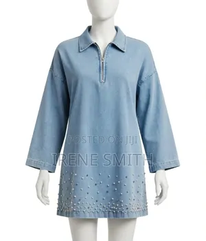 Trendy Beaded Denim Dress