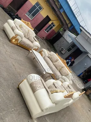 Complete Royal Sofa Set With Throw Pillows and Marble Center Table