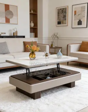 Luxury Lift-Top Center Table With Hidden Storage Marble Finish