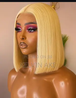 12inches 4x4 Lace Closure Human Hair Blonde Cut Bob Wig