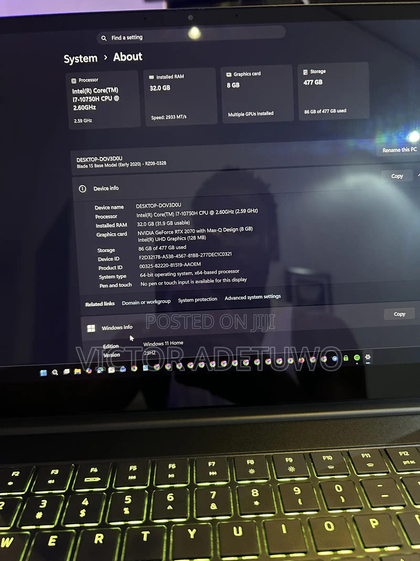 Laptop Razer Blade 32GB Intel Core i7 SSD 512GB