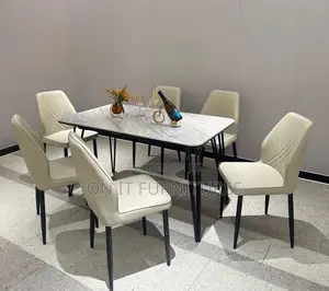 Luxury 6-Seater Marble Dining Table Set With Premium Leather Chairs