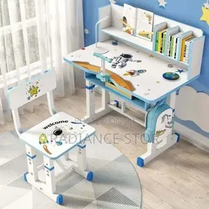 Adjustable Children's Study/Writing Desk Chair Set With Bookshelf