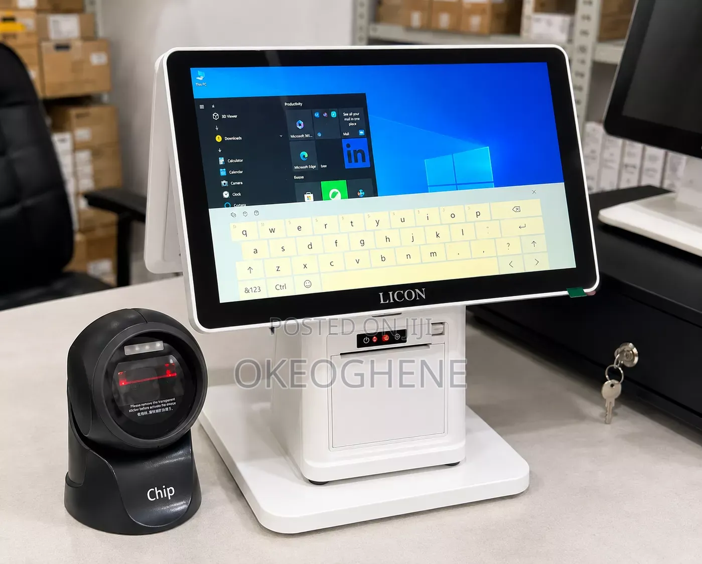 LICON All-in-One POS System + Tabletop Barcode Scanner